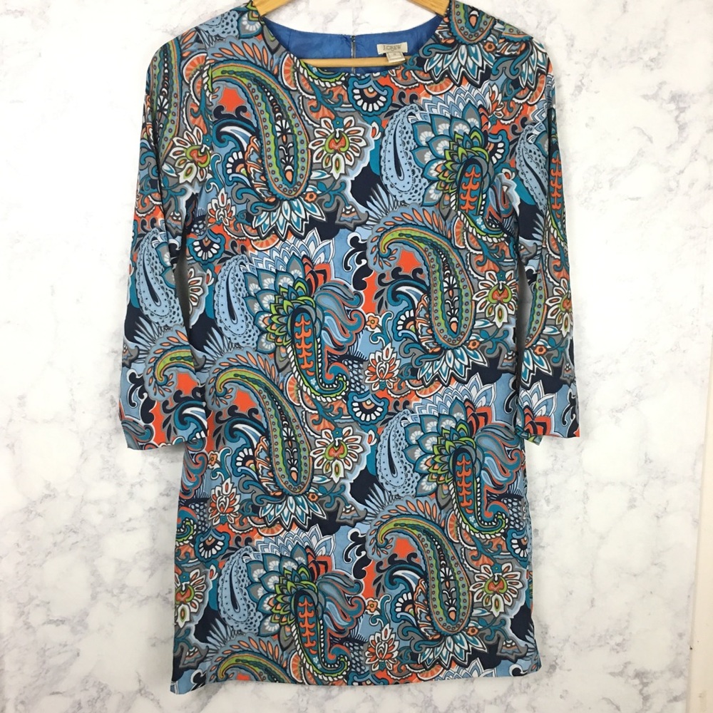 J Crew Paisley Printed 3/4 Sleeve Gallery Dress